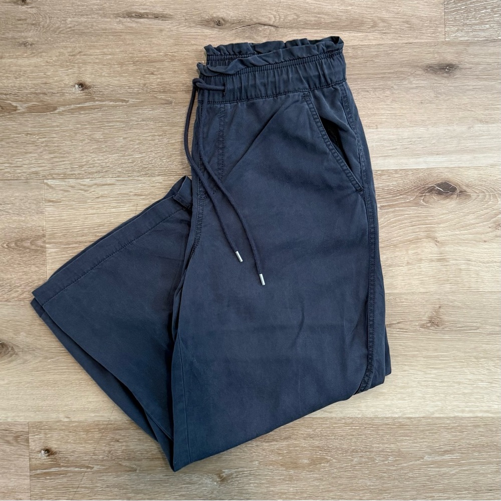 LOFT Navy Wide Leg Pants with Elastic Waistband & Drawstring